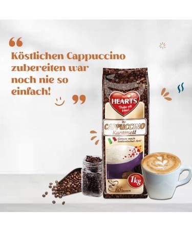 Hearts Cappuccino Caramel 5 x 1 kg instant coffee powder easily soluble pack of 5 approx. 400 cups - Buy Online on GoSupps.com
