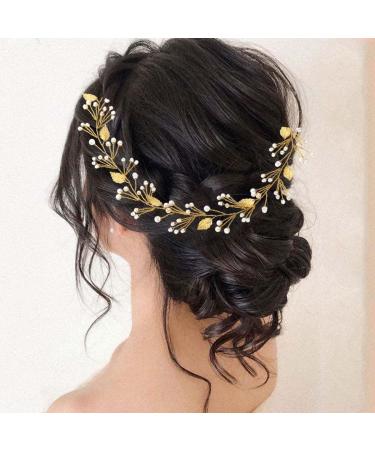 Handcess bride wedding hair vines gold pearl wedding headdress leaves bladed head strass bride hair accessories for bride and bridesmaid - Buy Online on GoSupps.com