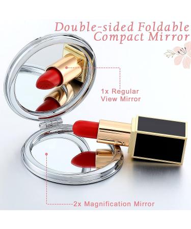 10 Pcs Double-Sided Compact Makeup Mirrors - Floral PU Leather Pocket Mirrors for Women - Portable Travel Handheld Mirrors 1X/2X Magnification - Ideal for Girls Handbags - Buy Online on GoSupps.com
