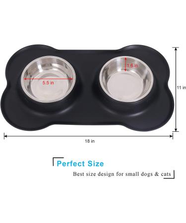 Stainless Steel Double Dog Bowl Set with Silicone Mat - No-Spill, No-Skid Pet Feeder for Small to Medium Dogs and Cats - Black - Buy Online on GoSupps.com