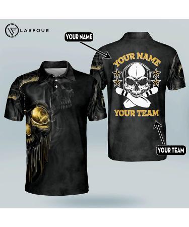 LASFOUR Custom Skull Bowling Shirts with Name - USA Camo Bowling Jerseys for Men | Short Sleeve Men's Bowling Team Shirts - Buy Online on GoSupps.com