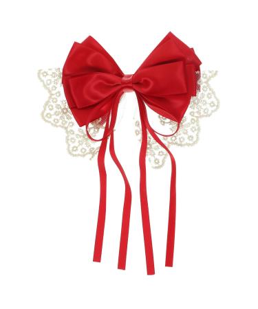 Beaupretty Large Bow Hair Clip Lace Bow Hair Clip Decorative Hair Clip Huge Bow Barrette Hair Bows for Women Red