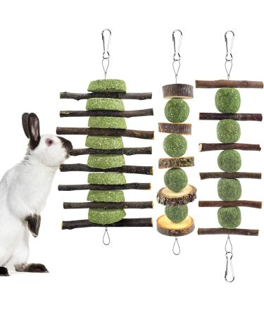 ERKOON 3PCS Bunny Chew Toys, Rabbit Chew Toys for Teeth Grinding, Improve Dental Health, 100% Natural Apple Wood Timothy Grass Cake Treats for Rabbits Guinea Pigs Chinchillas Bunnies Hamsters - Buy Online on GoSupps.com