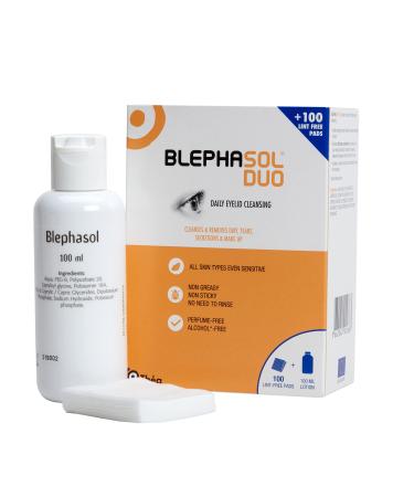 Blephasol Duo 100 ml Micellar Eyelid Cleansing Lotion with 100 Lint-Free Pads | Effective and Gentle Cleansing for Make-Up Removal Inflamed and Sensitive Eyelids | Soap & Alcohol-Free Clear