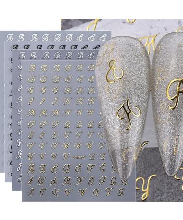 Letter Nail Stickers - 8 Sheets Old English 3D Decals | Retro Cursive Nail Art Accessories for Women & Girls - Buy Online on GoSupps.com