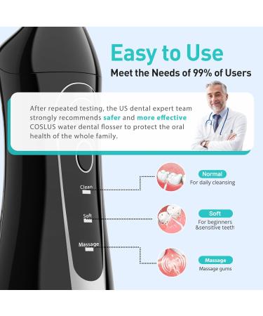 Portable Water Dental Flosser - Cordless, Rechargeable, 5 Jet Tips - IPX7 Waterproof - Home and Travel - Black Grey - Buy Online on GoSupps.com