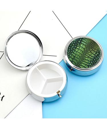 Stylish Round Pill Box - Alligator Skin Print | 3 Compartment Portable Organizer - Decorative Metal Medicine Case - Buy Online on GoSupps.com