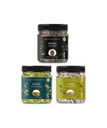 Spices Origin Raw Pumpkin - 250g Sunflower - 250g Chia Seeds - 250g | Pack - 3| (Jar Pack) (Immunity Combo). For Diwali Festival Celebration | Deepawali Gift Pack_Packing May Vary
