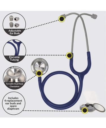 Ever Ready First Aid Pro Classic Dual Head Stethoscope - Navy Blue for Paramedics & Nurses | 4 Ear Tips & Replacement Diaphragm | International Shipping - Buy Online on GoSupps.com