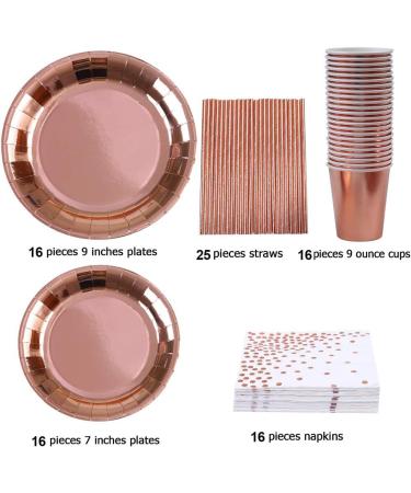 89 Pieces Rose Gold Party Supplies Party Tableware Foil Paper Plates Napkins Cups Straws for Weddings Anniversary Birthday for 16 Guests - Buy Online on GoSupps.com
