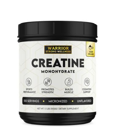 Creatine Monohydrate Powder 1 lb of 100 Servings of 5 Grams Each ISO Certified Tested Vegan Unflavored Micronized Powder- Support Muscles Cellular Energy & Cognitive Function