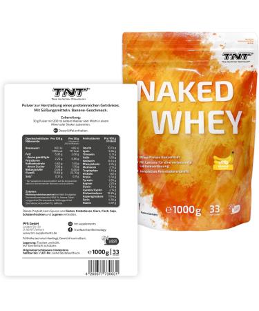 TNT Naked Whey Protein Powder (1kg) - Lactase-Enhanced Protein Shake for Baking & Cooking - Delicious Banana Flavor & Great Solubility - Buy Online on GoSupps.com