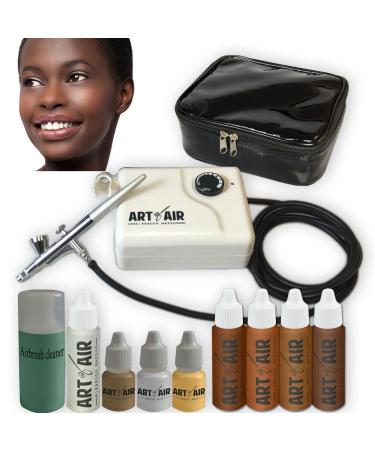 Art of Air DARK Complexion Professional Airbrush Cosmetic Makeup System / 4pc Foundation Set with Blush, Bronzer, Shimmer and Primer Makeup Airbrush Kit