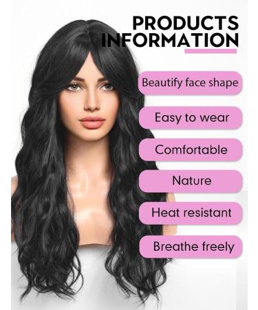 Wokestar Long Black Synthetic Hair Wig with Curtain Fringe for Women - Buy Online on GoSupps.com