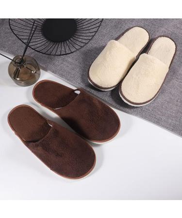Tianmao 5 Pairs of Hotel Slippers - Thick Coral Fleece Closed Toe Spa & Travel Slippers for Guests | Universal Size 28.5x11cm | Brown & Beige Options - Buy Online on GoSupps.com