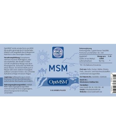 KALA HEALTH OPTIMSM MSM Powder 5kg - Organic Methylsulfonylmethane Supplement for Joints Skin Hair & Nails - Additive-Free Lab-Tested - Buy Online on GoSupps.com
