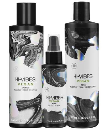 MOEHAIR Hi-Vibes Vegan Shampoo Conditioner and Serum | Argan Oil Shampoo and Conditioner Set with Anti Frizz Hair Serum | Infused With Avocado Sunflower and Coconut Oil | Sulfate and Paraben Free Trio Set