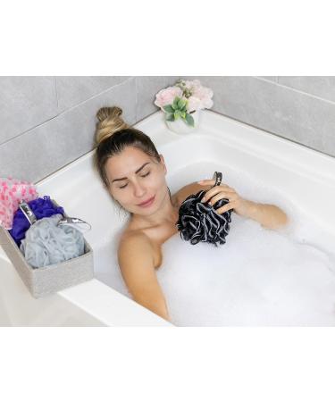 Long Handled Loofah Sponge with Handle Back Scrubber for Men & Women - Black Bath Shower Pouf Set with Hook and Cap - Buy Online on GoSupps.com