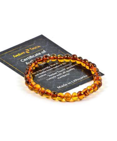 Baltic Amber Bracelet for Adults Made on Elastic Band  Carpal Tunnel, Arthritis, Headache, Migraine Pain Relief Cognac 7.5 inch
