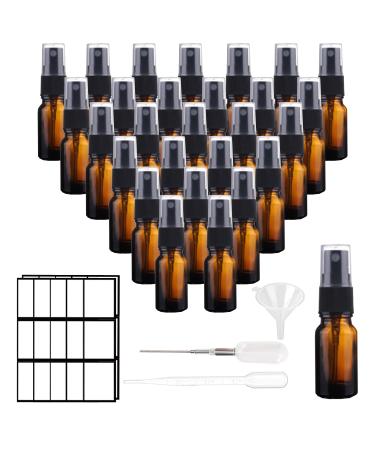 Suxnos spray bottle glass bottle Perfume robbers Braunglas Bernstein Glass 10ml 28pcs Travel atomizer with black plastic lid portable bottle bottles