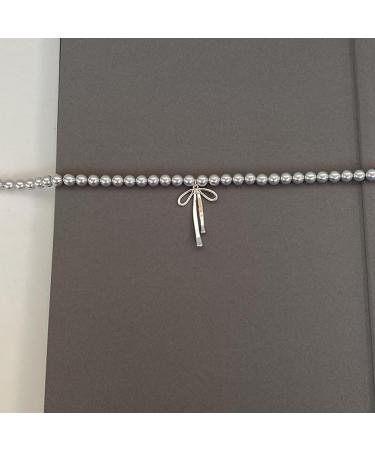Oralgo's Exquisite Gray Pearl Necklace - Elegant Collarbone Chain with Loop Trailer & Charm Decoration for Women - Premium Copper Jewelry - Buy Online on GoSupps.com