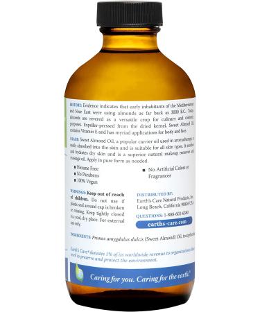 Earth's Care Sweet Almond Oil - Expeller Pressed 8 FL OZ for Skin & Hair Care - Buy Online on GoSupps.com