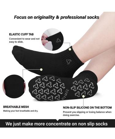Ozaiic Non Slip Grip Socks for Yoga, Pilates, Home Workout - Large 3 Pairs Black - Ideal Cushion Socks for Men and Women - Buy Online on GoSupps.com