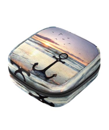 Beach sunset anchor women bands storage bag portable period pocket for women teen girls girls menstrual cup pocket breastfeeding pad holder color 1