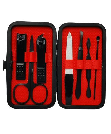 LCPCX 7-Piece Professional Manicure Set,Man and Women Grooming Nail Kit,Pedicure Set,Cleaning Tool with File,Mini Portable Travel with Case,Black