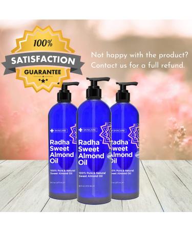 Radha Beauty Sweet Almond Oil - 100% Pure Carrier Oil for Aromatherapy, Hair & Skin - 16 fl oz with Pump - Buy Online on GoSupps.com