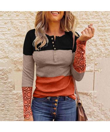 Women's Ribbed Knit Henley Long Sleeve Tunic - Casual Lace Top in Small Orange - Buy Online on GoSupps.com