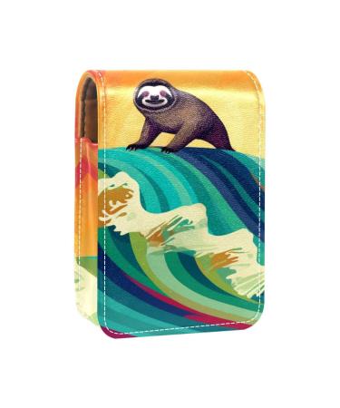 Travel Lipstick Organizer Case Lipstick Case Portable Makeup Bag With Mirror Abstract Wave Sloth Surfing G965h7ejyc