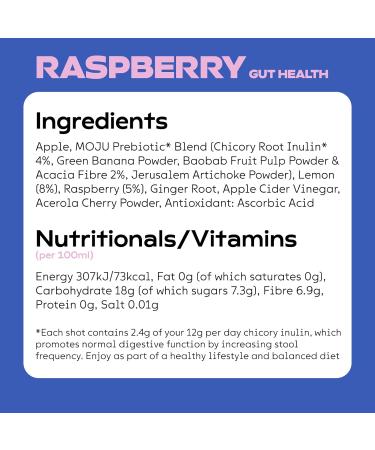 MOJU Gut Health Raspberry Shots - Dosing Bottles (4x420ml 28 Shots) Prebiotic Natural Ingredients Dairy Free No Added Sugars or Sweeteners Vegan Raspberry 4 x 420ml Dosing Bottles - Buy Online on GoSupps.com