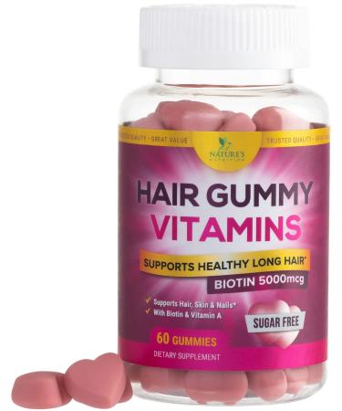 Hair Gummy Vitamins, Sugar Free with Biotin 5000 mcg, Vitamin A, B12, C, D, E, Folic Acid, Supports Hair Growth, Vegetarian Friendly, Supports Strong Beautiful Hair and Nails, Non-GMO - 60 Gummies 60 Count (Pack of 1) - Buy Online on GoSupps.com