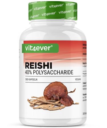Reishi mushroom - 300 capsules with 650 mg extract - 40% bioactive polysaccharides - 5 months supply - Powerful mushroom Ganoderma Lucidum - Vegan - No additives - High quality
