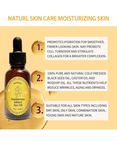 2pcs Frankincense Resin Oil Frankincense Infused Face Oil Infused With Organic Black Seed Castor And Jojoba Oil Facial Moisturizing Anti-Aging Serum - Buy Online on GoSupps.com