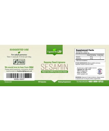 Lignans For Life Sesamin 90 Capsules - Natural Sesame Seed Dietary Supplement - Buy Online on GoSupps.com
