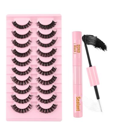 AIZUIWIY Russian Strip Lashes D Curl Fluffy False Eyelashes Kit with Bond &Seal Natural Look Like Extensions 3D Volume Lashes Fake Eyelashes 10 Pairs Reusable SJ23-CLASSIC EYELASHES KIT