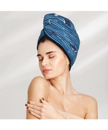Hair Towel Wrap - Quick-Dry Turban for All Hair Types | Sharks on White Blue Stripes - Buy Online on GoSupps.com