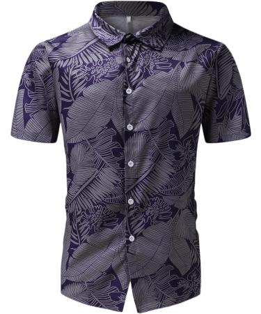 Palm Leaf Print Men's Hawaiian Shirt - Retro Slim Fit Casual Button Down - Navy X-Large - Buy Online on GoSupps.com