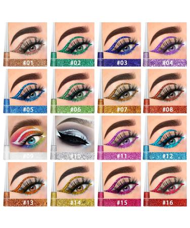 HAOYA 16 Color Liquid Glitter Eyeliner Set for Women - White, Silver, Rose Gold, Pink | Sparkly Eye Makeup | Delineador con Glitter - Colores para Ojos - Buy Online on GoSupps.com