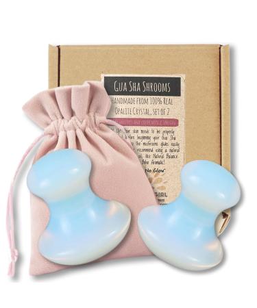 This Hippie Girl Gua Sha Mushroom Set Jaw Sculpting Tools Opalite Stone Facial Toning and Yoga Sculpt Massage Tool 2 Gua Sha Mushrooms for Skin and Facial Treatment Opal Facecare Tools
