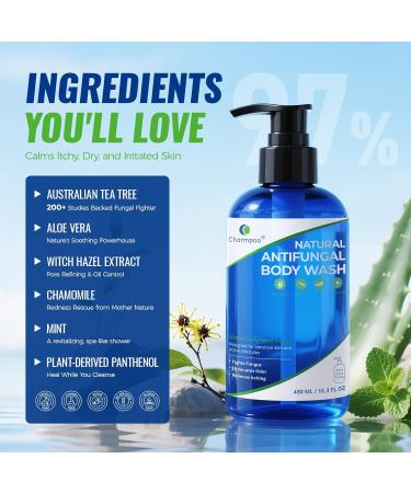CHARMPOO Natural Antifungal Body Wash: Tea Tree & Aloe Vera Formula for Itchy Sweaty Skin Fights Athlete s Foot Jock Itch Ringworm Sensitive Skin Safe (16.3 FL OZ) - Buy Online on GoSupps.com