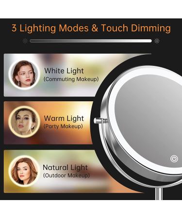Rechargeable Lighted Makeup Mirror with 10X Magnification | Double-Sided 8 Inch Vanity Mirror with 3 Light Settings and Touch Control | Desktop Cosmetic Mirror Chrome - Buy Online on GoSupps.com