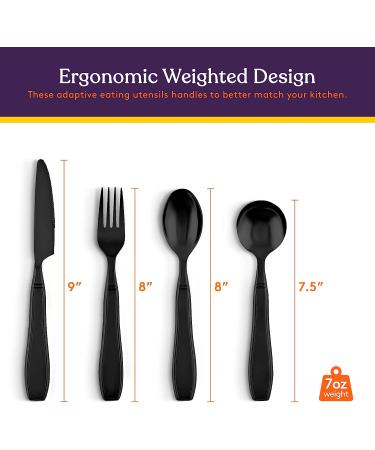 Special Supplies Adaptive Utensils - 4-Piece Stainless Steel Set for Hand Tremors, Arthritis, Parkinson's - Heavy Weighted with Non-Slip Handles - Gunmetal - Buy Online on GoSupps.com