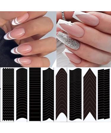 French Manicure Nail Art Stickers Decals - 3D Self-Adhesive V Shape Design Stencils for Designer Nail Decoration - DIY Nail Tool Guides (6 Sheets) - Buy Online on GoSupps.com