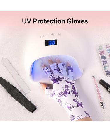 MelodySusie Anti UV Gloves for Gel Nail Lamp - Professional Manicure Protection - Purple Butterfly Design - Fingerless UV Shield Gloves for Nail Art - Home and Outdoor Use - Buy Online on GoSupps.com