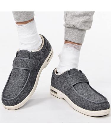 Winter Diabetic Shoes Extra Wide Orthopedic Slippers for Men Warm Diabetic Oedema Walking Shoes Adjustable Wide Feet Bandage Shoes for Elderly Arthritis Swollen Feet Grey 7