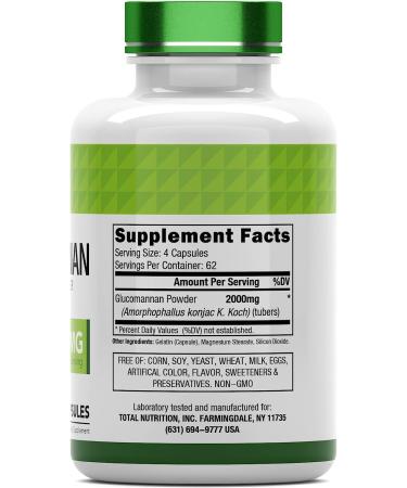 TNVitamins Glucomannan Capsules 2000 MG - 250 Count | Natural Konjac Fiber Extract | Soluble Dietary & Digestive Fiber Pills - Buy Online on GoSupps.com