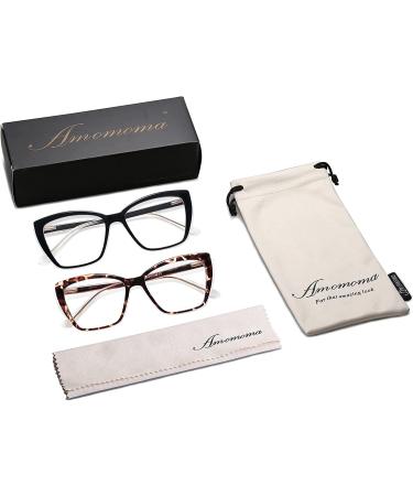 AMOMOMA TR90 Oversized Blue Light Reading Glasses Women Stylish Cat Eye Square Glasses 1.5x - Black & Tortoise - Buy Online on GoSupps.com